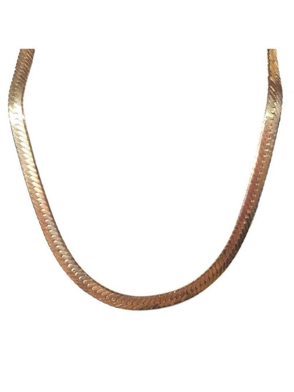 Gold Tone Herringbone Flat Snake Chain Necklace